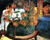 保罗 高更 : Still Life with Sunflowers on an armchair